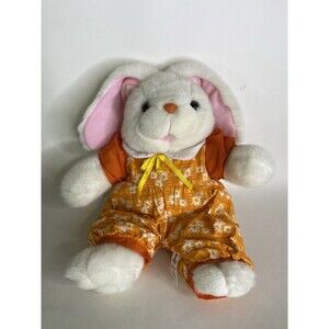 ACMI Bunny Rabbit White Easter Plush Stuffed Animal Toy Orange Floral Outfit VTG